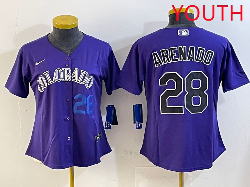 Youth Colorado Rockies #28 Arenado Purple Game 2025 Nike MLB Jersey style 3